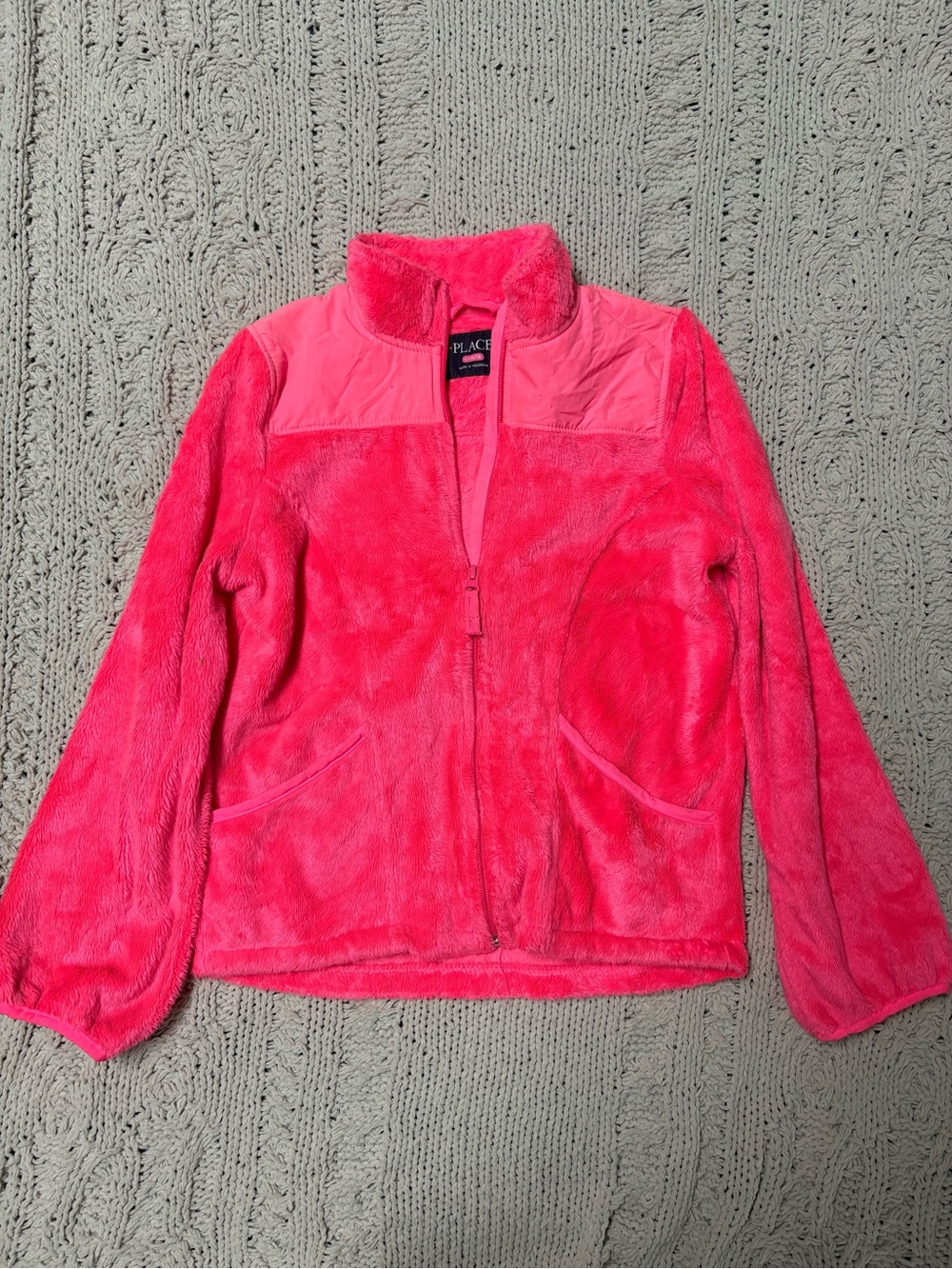 Place Girls Bright Hot Pink Plush Zip-Up Jacket